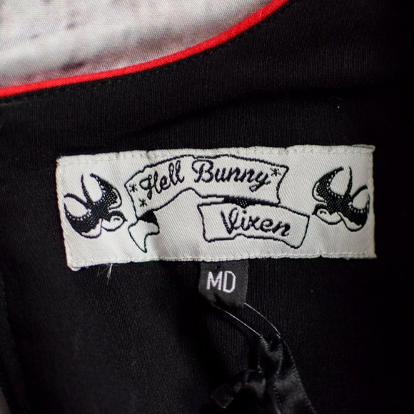 NWT RARE Hell Bunny Vixen Black Rockabilly Pencil Cap Sleeve Dress - M - Picture 6 of 9